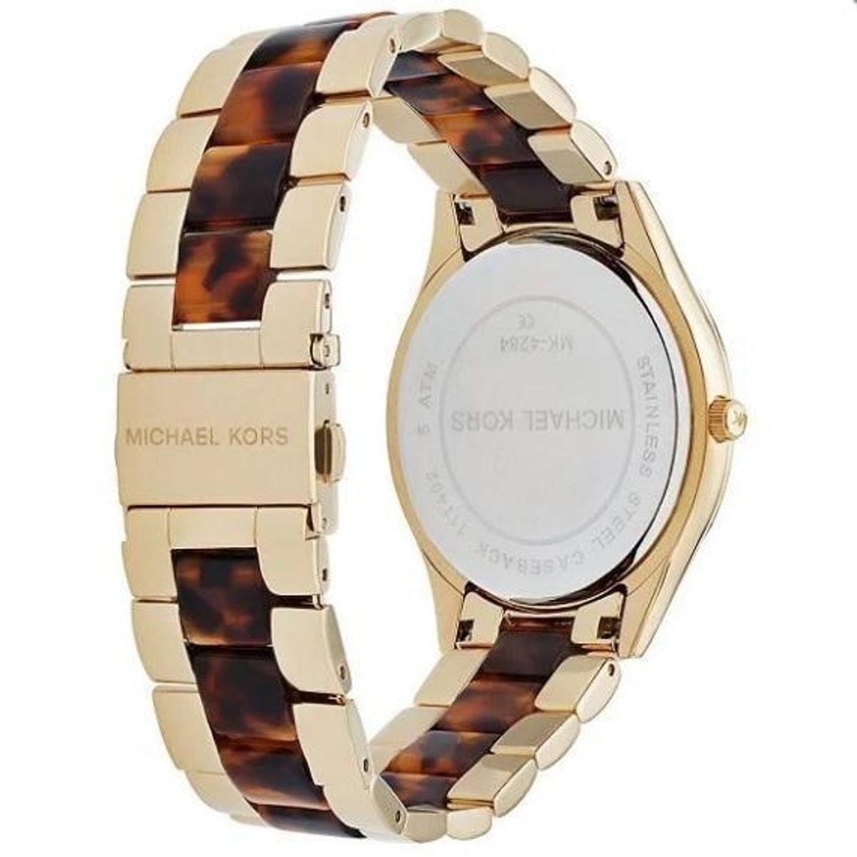 Michael Kors Slim Runway Tortoise Shell Dial Two Tone Steel Strap Watch for Women - MK4284