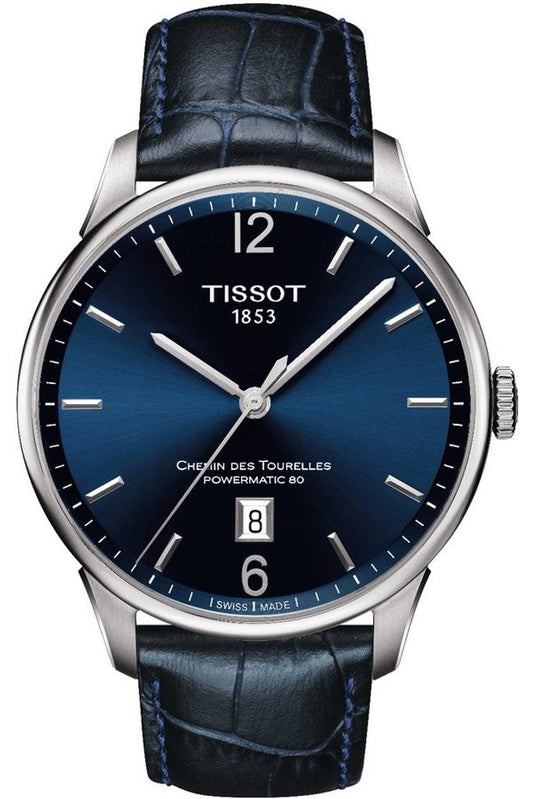 Tissot Chemin Des Tourelles Powermatic 80 Blue Dial Blue Leather Strap Watch for Men - T099.407.16.047.00