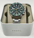 Fossil Bannon Chronograph Green Dial Silver Steel Strap Watch for Men - BQ2492