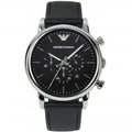 Emporio Armani Classic Chronograph Black Dial Black Leather Strap Watch For Men - AR1733