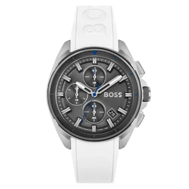 Hugo Boss Volane Chronograph Grey Dial White SIlicone Strap Watch for Men - 1513948