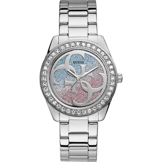 Guess G Twist Diamonds Silver Dial Silver Steel Strap Watch For Women - W1201L1