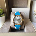 Burberry Heritage Gold Dial Blue Leather Strap Watch for Women - BU9112