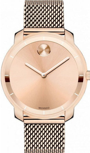 Movado Bold Rose Gold Dial Rose Gold Mesh Bracelet Watch For Women - 3600243