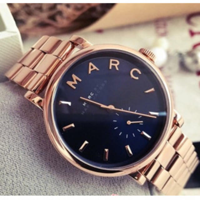 Marc Jacobs Baker Navy Blue Dial Rose Gold Stainless Steel Strap Watch for Women - MBM3332