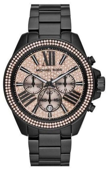Michael Kors Wren Chronograph Gold Dial Black Steel Strap Watch for Women - MK5961