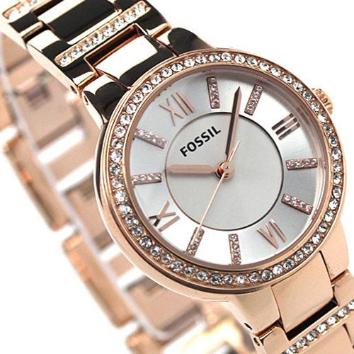 Fossil Virginia White Dial Rose Gold Steel Strap Watch for Women - ES3284