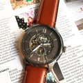 Fossil Townsman Automatic Skeleton Black Dial Brown Leather Strap Watch for Men - ME3181