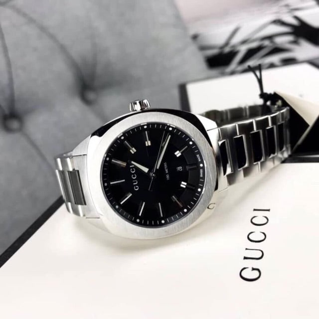 Gucci GG2570 Quartz Black Dial Silver Steel Strap Watch For Men - YA142401