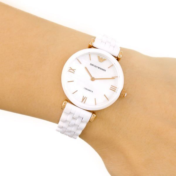 Emporio Armani Ceramica Mother of Pearl Dial White Ceramic Strap Watch For Women - AR1486