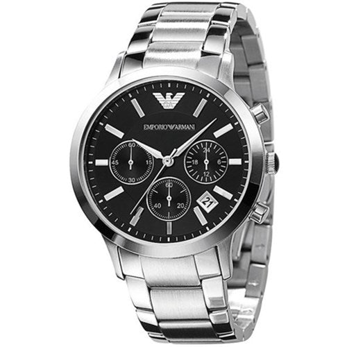 Emporio Armani Classic Chronograph Black Dial Silver Stainless Steel Strap Watch For Men - AR2434