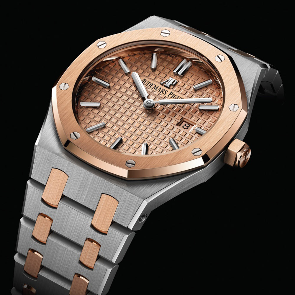 Audemars Piguet Royal Oak Quartz 18K Pink Gold Dial Two Tone Steel Strap Watch for Women - 67650SR.OO.1261SR.01