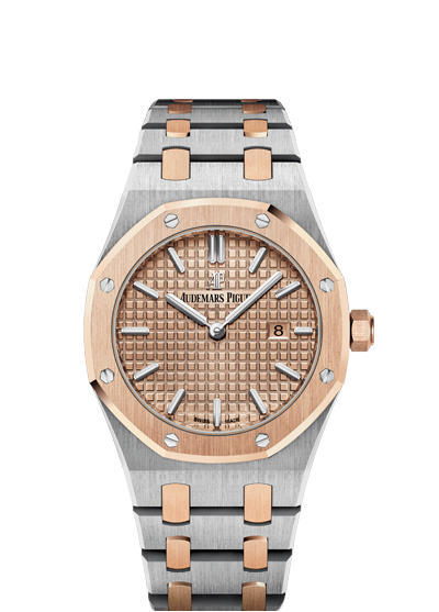 Audemars Piguet Royal Oak Quartz 18K Pink Gold Dial Two Tone Steel Strap Watch for Women - 67650SR.OO.1261SR.01