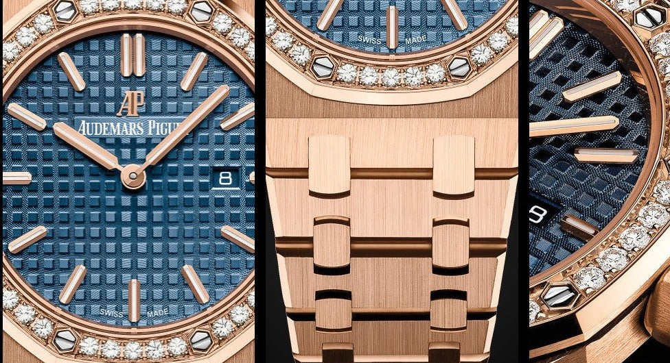 Audemars Piguet Royal Oak Quartz Diamonds Blue Dial Rose Gold Steel Strap Watch for Women - 67651OR.ZZ.1261OR.02