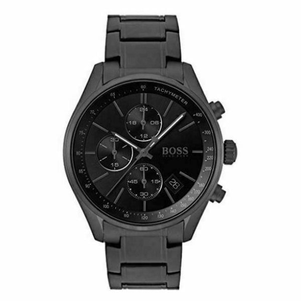 Hugo Boss Grand Prix Chronograph Black Dial Black Steel Strap Watch for Men - 1513676