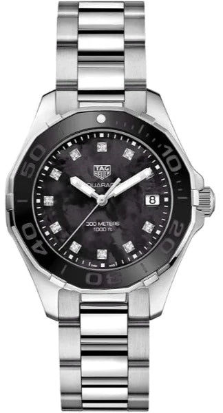 Tag Heuer Aquaracer Quartz 35mm Black Dial Silver Steel Strap Watch for Women - WAY131M.BA0748