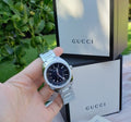 Gucci GG2570 Quartz Black Dial Silver Steel Strap Watch For Men - YA142401