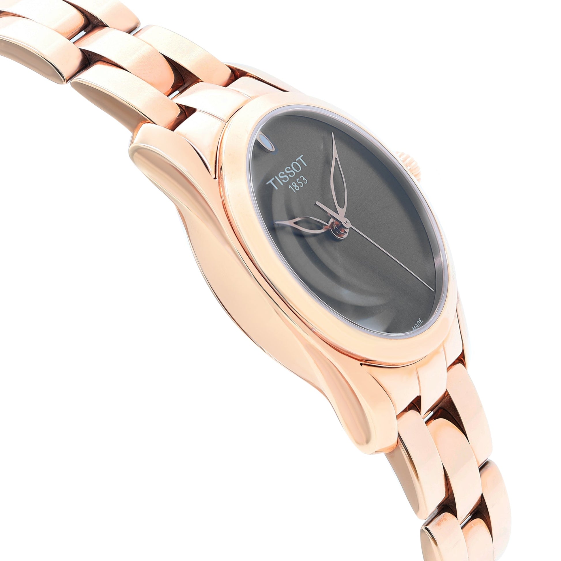 Tissot T Wave Anthracite Dial Rose Gold Steel Strap Watch For Women - T112.210.33.061.00