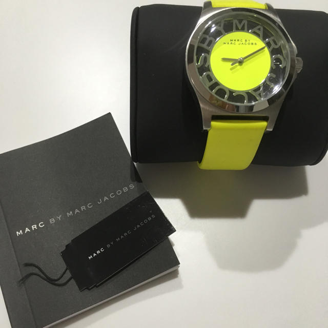 Marc Jacobs Henry Skeleton Neon Yellow Dial Leather Strap Watch for Women - MBM1242