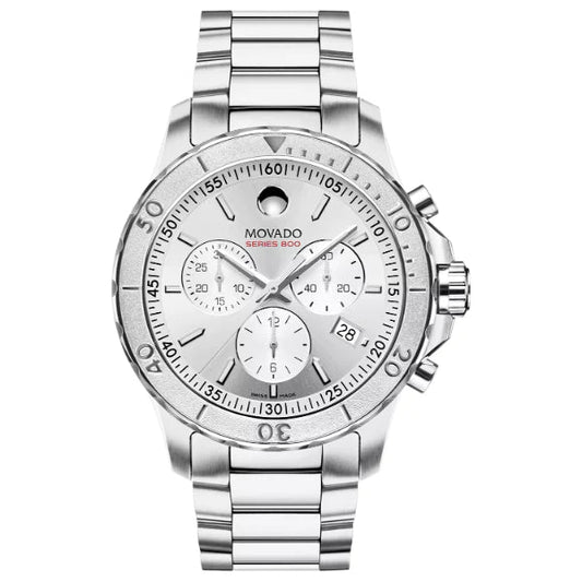 Movado Series 800 Chronograph Silver Dial Silver Steel Strap Watch For Men - 2600111