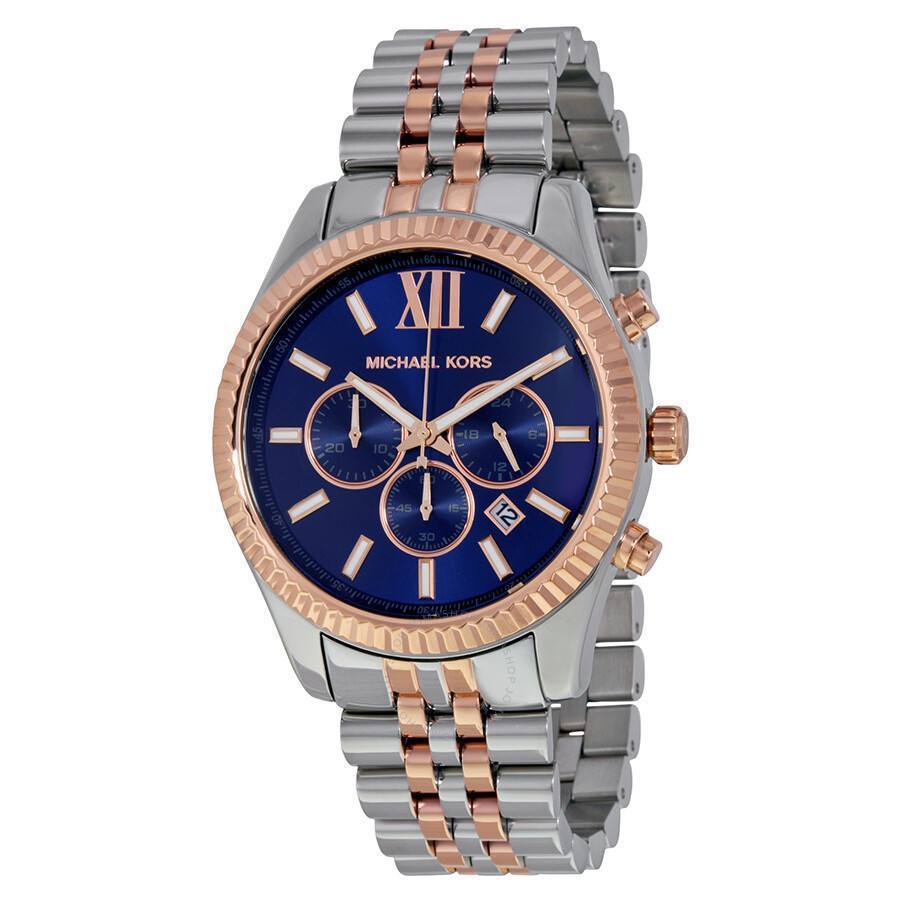 Michael Kors Lexington Blue Dial Two Tone Steel Strap Watch for Men - MK8412