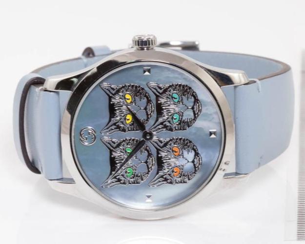 Gucci G Timeless Mother of Pearl Blue Dial Blue Leather Strap Watch For Women - YA1264124