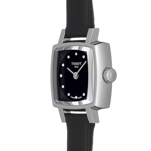 Tissot Lovely Square Diamonds Black Dial Black Leather Strap Watch For Women - T058.109.16.056.00