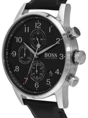 Hugo Boss Navigator Black Dial Black Leather Strap Watch for Men - 1513678