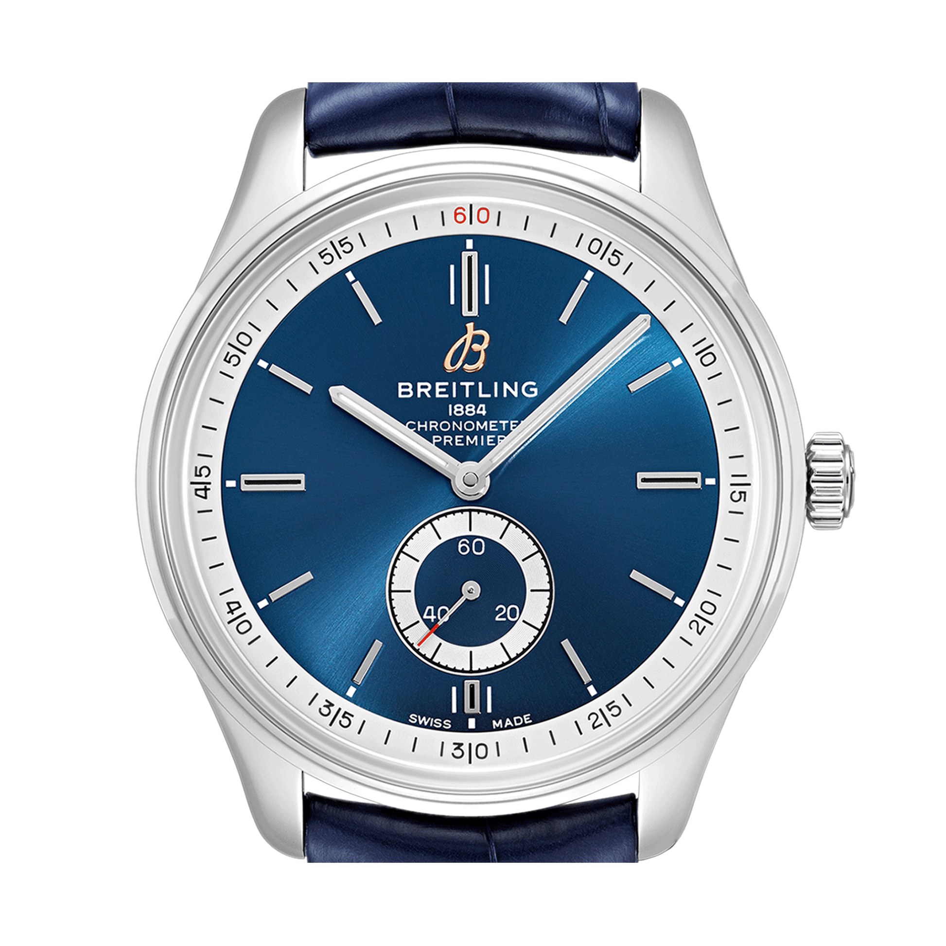 Breitling Premier Automatic 40mm Blue Dial Blue Leather Strap Mens Watch - A37340351C1P2