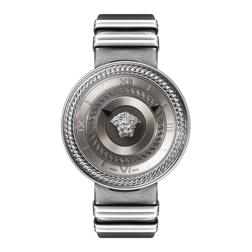 Versace V Metal Icon Silver Dial Silver & Grey Strap Watch for Women - VLC120016