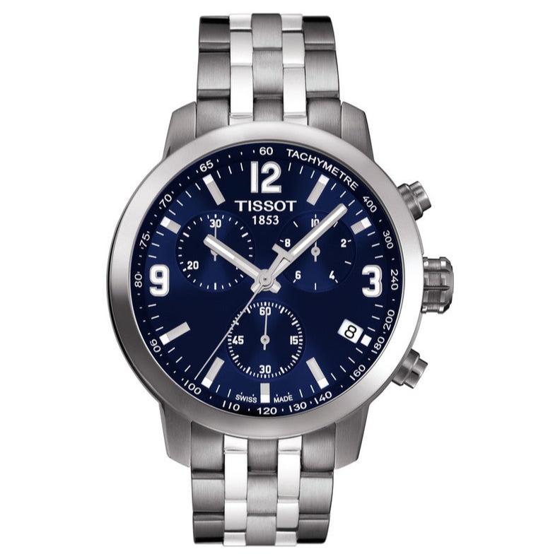 Tissot PRC 200 Chronograph Blue Dial Silver Steel Strap Watch For Men - T114.417.11.047.00