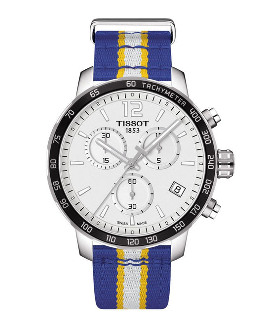Tissot Quickster Chronograph NBA Golden State Warriors White Dial Two Tone NATO Strap Watch for Men - T095.417.17.037.15