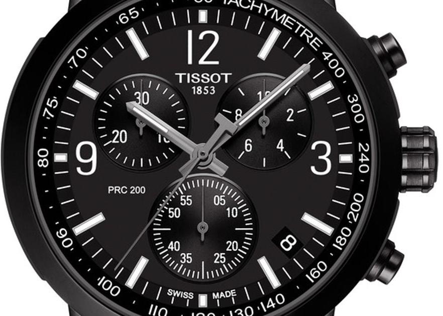 Tissot PRC 200 Chronograph Black Dial Black Steel Strap Watch For Men - T114.417.33.057.00