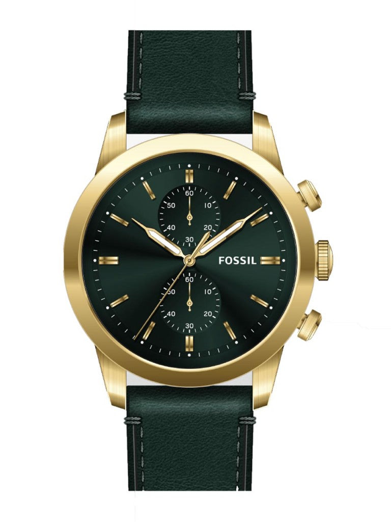 Fossil Townsman Chronograph Green Dial Green Leather Strap Watch for Men - FS5599