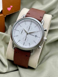 Fossil The Commuter Chronograph White Dial Brown Leather Strap Watch for Men - FS5402