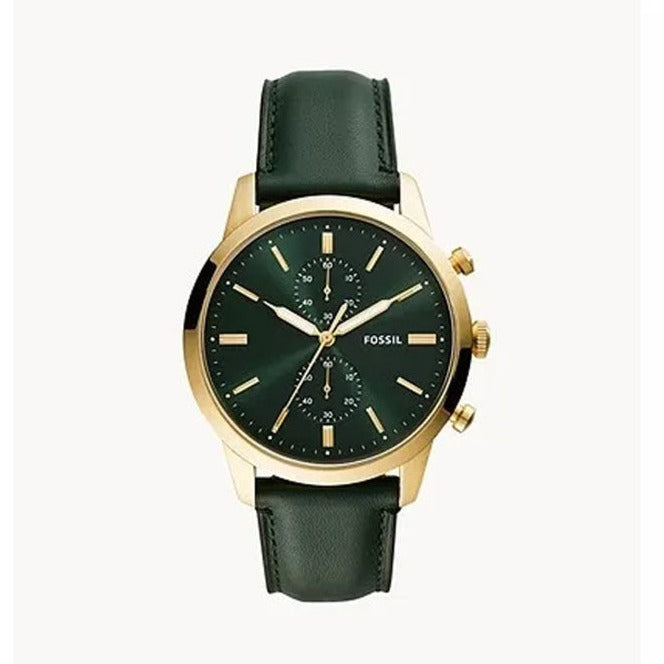 Fossil Townsman Chronograph Green Dial Green Leather Strap Watch for Men - FS5599