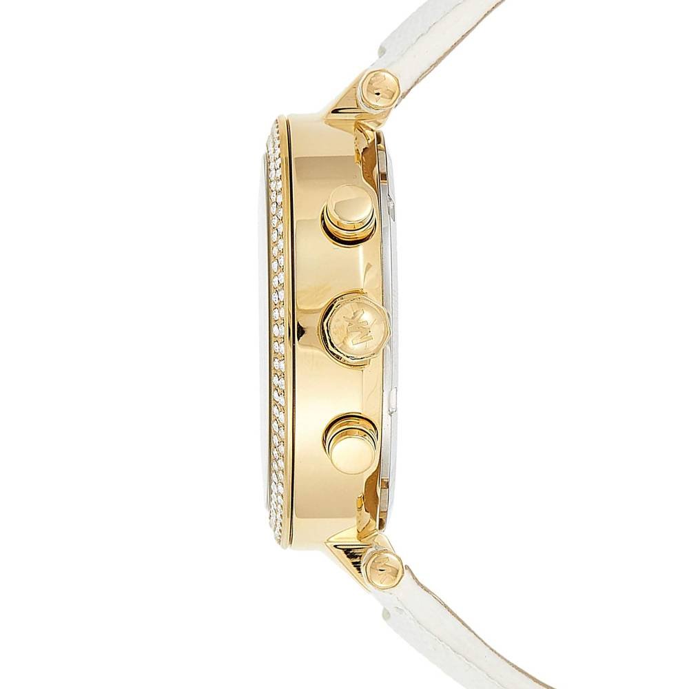 Michael Kors Parker White Dial with Diamonds White Leather Strap Watch for Women - MK2290