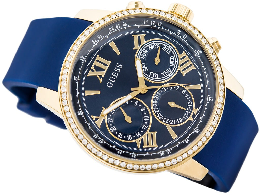 Guess Sunrise Blue Dial with Diamonds Blue Rubber Strap Watch For Women - W0616L2