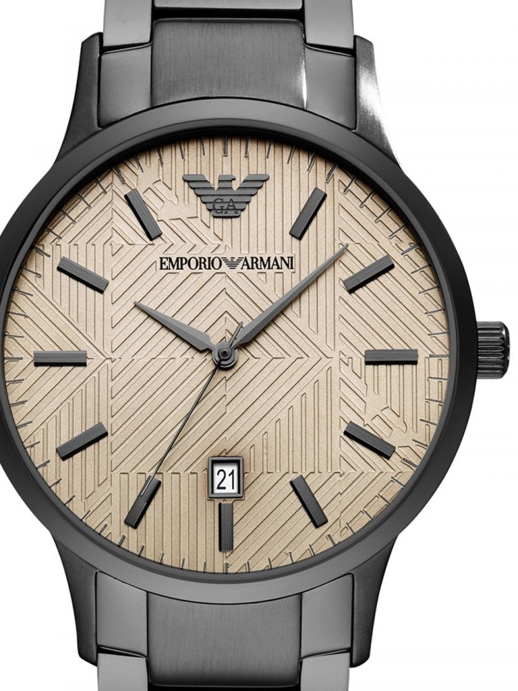 Emporio Armani Renato Quartz Beige Dial Grey Steel Strap Watch For Men - AR11183