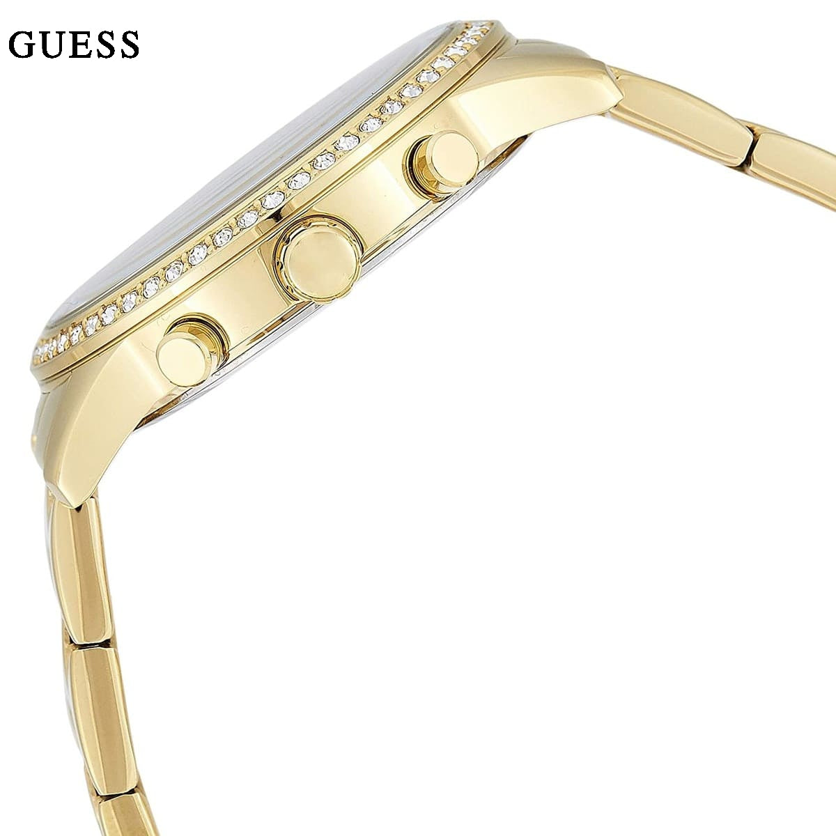 Guess Solar Chronograph Diamonds White Dial Gold Steel Strap Watch for Women - W1069L2