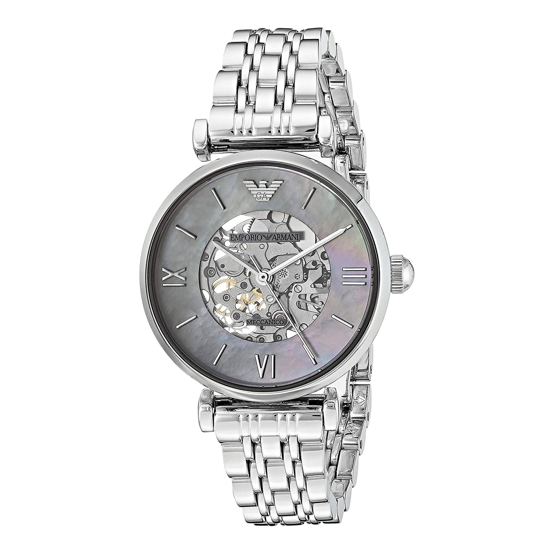 Emporio Armani Meccanico Mother of Pearl Dial Silver Steel Strap Watch For Women - AR1991