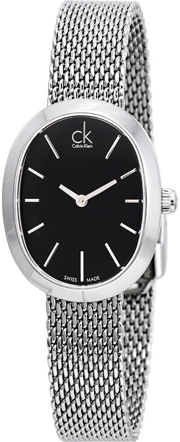 Calvin Klein Incentive Black Dial Silver Mesh Bracelet Watch for Women - K3P23121