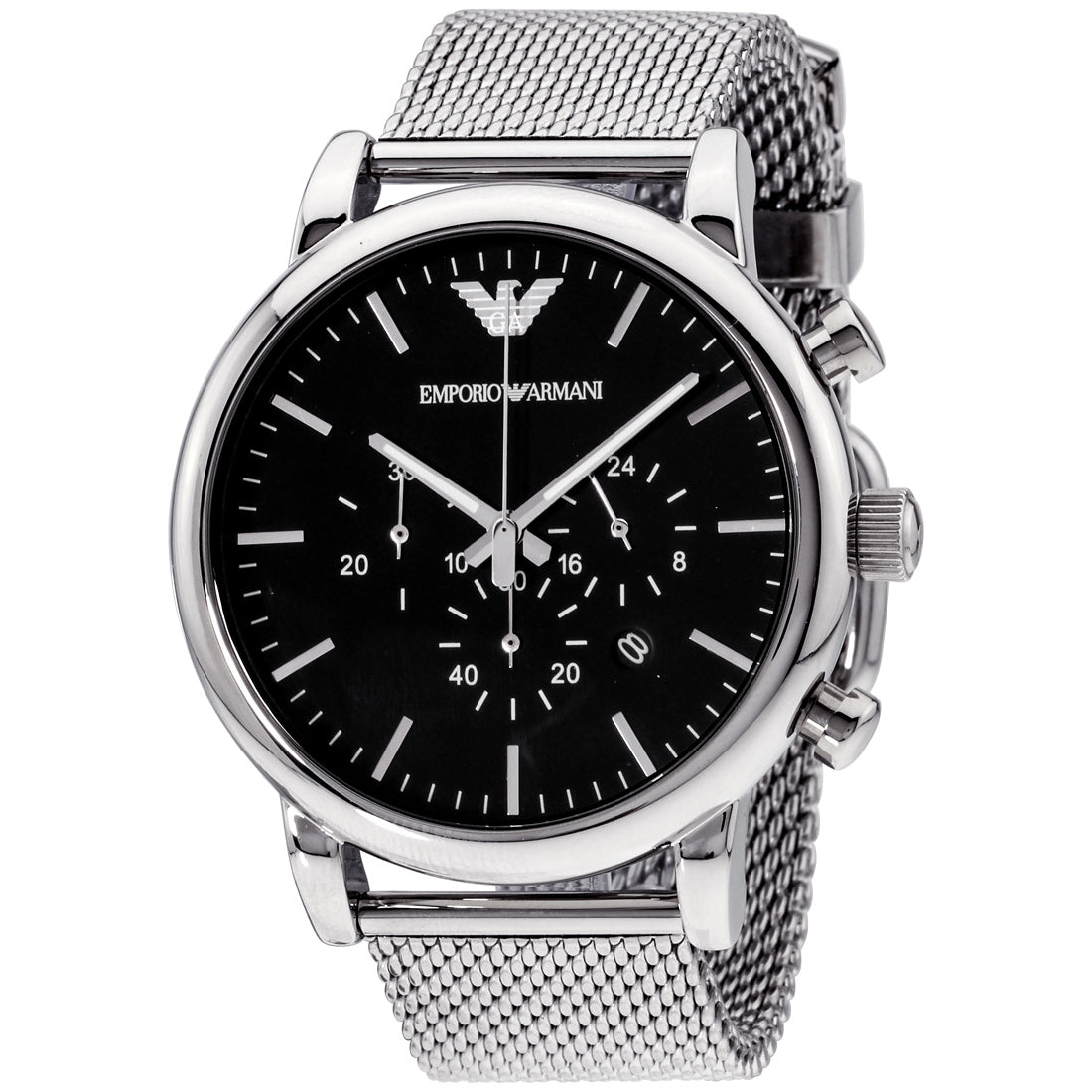 Emporio Armani Classic Chronograph Black Dial Silver Mesh Bracelet Watch For Men - AR1808