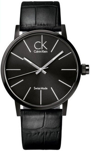 Calvin Klein Black Dial Black Leather Strap Watch for Women - K7622401