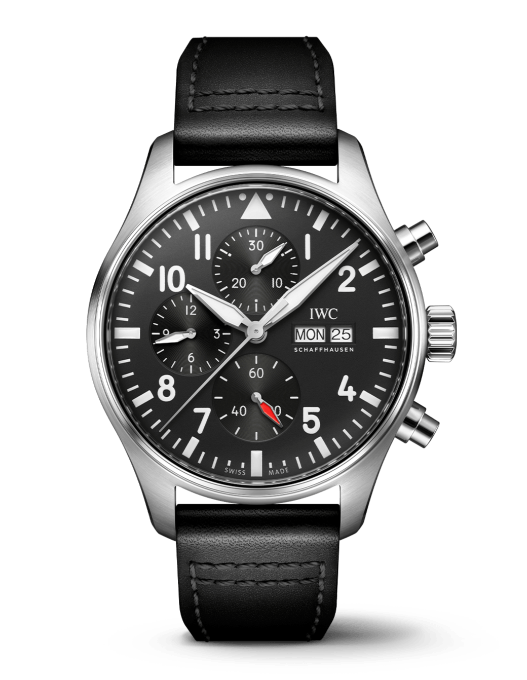 IWC Pilot's Watch Chronograph Black Dial Black Leather Strap Watch for Men - IW377709