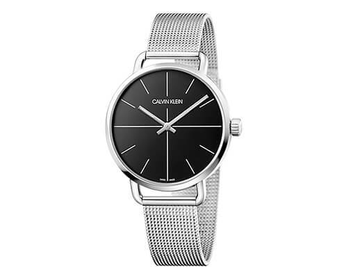 Calvin Klein Even Black Dial Silver Mesh Bracelet Watch for Women - K7B21121