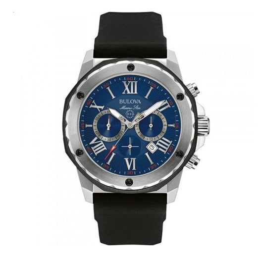 Bulova Marine Star Blue Dial Black Silicone Strap Watch for Men - 98B258