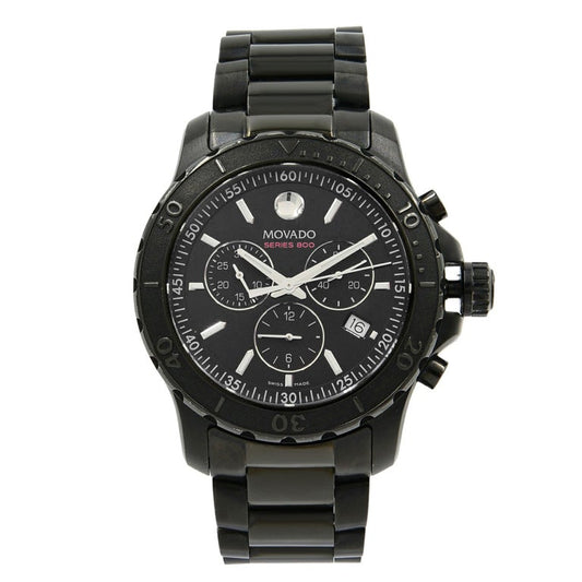 Movado Series 800 Chronograph Black Dial Black Steel Strap Watch For Men - 2600119