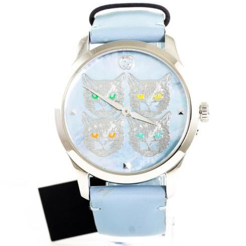 Gucci G Timeless Mother of Pearl Blue Dial Blue Leather Strap Watch For Women - YA1264124