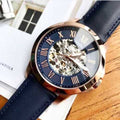 Fossil Grant Automatic Skeleton Navy Blue Dial Navy Blue Leather Strap Watch for Men - ME3102